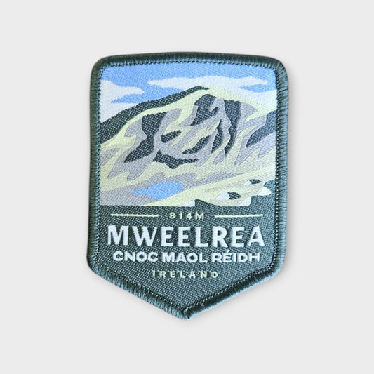 Mweelrea depicted on a hiking patch